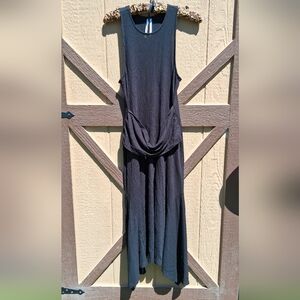 Anthropologie Black Ribbed Sleeveless Maxi Dress with Draped Waist